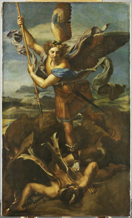 Saint Michel terrassant le démon de Raphaël, 1518, huile sur bois, conservé au musée du Louvre.